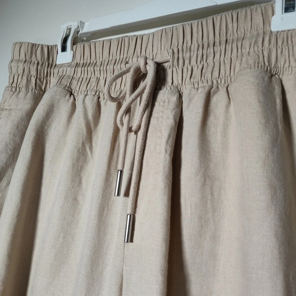 Quince Women 100% European Linen Wide Leg Pants Driftwood Tan Large